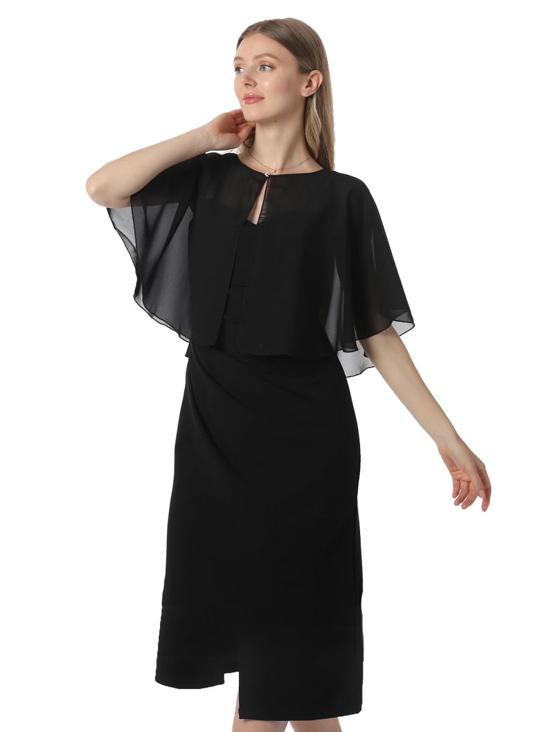 Hotshawl Chiffon Capelet Women's Soft capes Shawls and Wraps for Evening Dress Wedding Cape Cover Up (Black) - Image 4